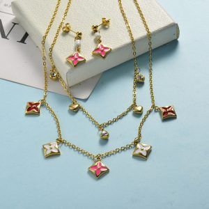 Conjunto mujer acero inoxidable multicapas dijes flor