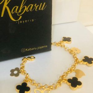 Pulsera trébol chapa oro 18k