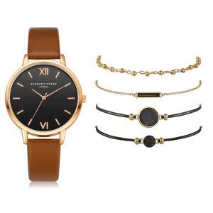 Reloj con 4 pulseras Lvpai café incluye caja