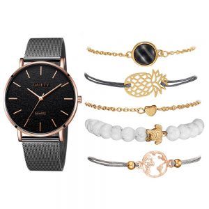 Reloj con 5 pulseras Gaiety negro dial negro incluye caja