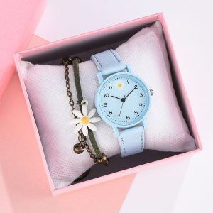 Reloj azul flor con 1 pulsera incluye caja