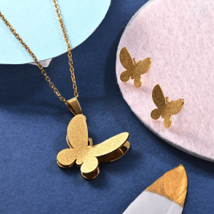 Conj dor cad dije y aretes mariposa escarchada