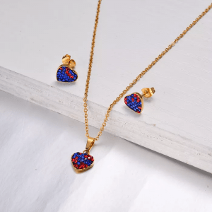 Conjunto corazón cristal azul