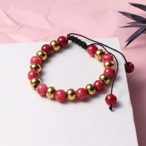 Pulsera piedra roja y dorada