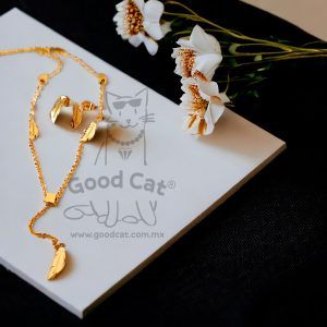 Conj dor collar y arete hoja y cubo