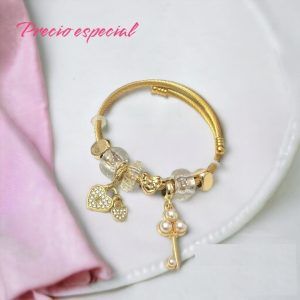 Pulsera charms acero inoxidable llave piedra blanca