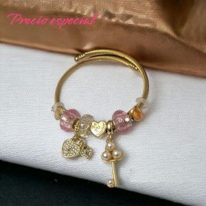 Pulsera charms acero inoxidable llave piedra blanca púrpura
