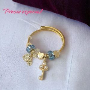 Pulsera charms acero inoxidable llave piedra blanca púrpura azul