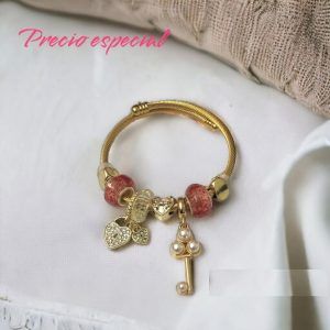 Pulsera charms acero inoxidable llave piedra rojo ceniza
