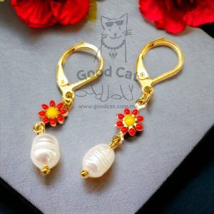 Aretes de perla natural con flores mod 11684