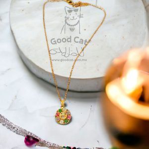 Collar flor giratoria colores chapa oro 18k