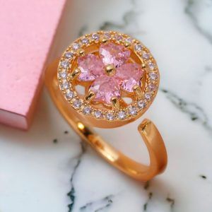 Anillo chapa oro 18k, piedra rosa giratoria mod11785