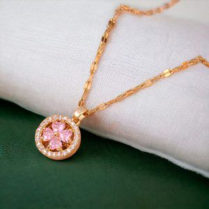 Collar chapa oro 18k, piedra rosa giratoria mod11786
