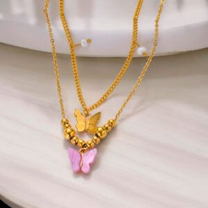Collar mariposa chapa oro 18k acero inoxidable mod11733