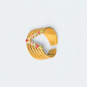 Anillo de acero inoxidable chapado en oro mod11754