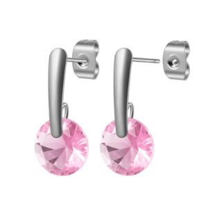 Aretes circonia de acero inoxidable rosa mod11722