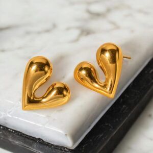 Aretes dorados corazon chapa oro 18k