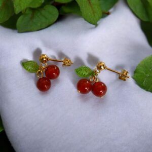 Arete Cereza Acero inoxidable enchapado oro