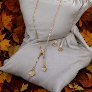 Conjunto collar y aretes  corazones acero titanio mod11821