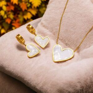 Conjunto collar y aretes corazon acero inoxidable mod11966